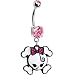 Pink Polka Dot Bow Skull Belly Ring