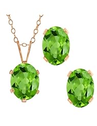 2.75 Ct Oval Green Peridot Gold Plated Silver Pendant Earrings Set