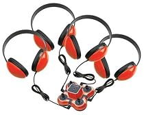 Califone Kids 4 Position Listening and Learning Center, Includes 4 Kids Headphones and Jackbox, Red