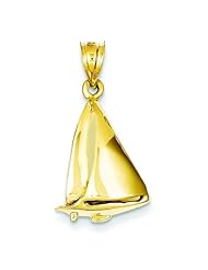14K Yellow Gold Sailboat Charm Sailing Pendant Jewelry