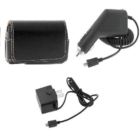 Click here to buy Premium Black Carrying Pouch Leather Case with Belt Clip + Rapid Car Charger + Home Travel... by iKross.