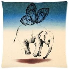 CCTUSGSH Retro Funny Flying Elephant With Butterfly Wings Cotton Throw Pillow Case Cushion Cover 18 X 18 Inches One Side