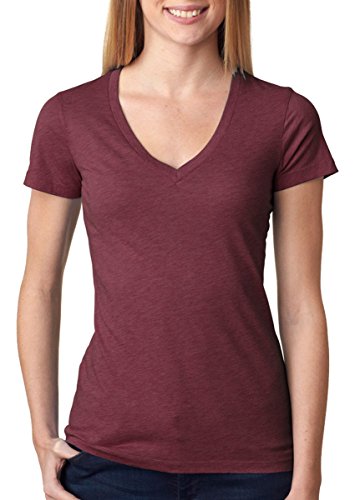 Bella-Canvas B8435 Womens Short Sleeve Deep V-Neck T-Shirt - Maroon Triblend, Large