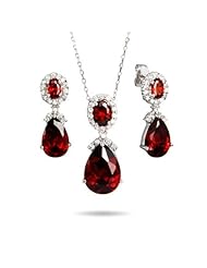 Exquisite Ruby Red Peardrop CZ Necklace and Earring Set