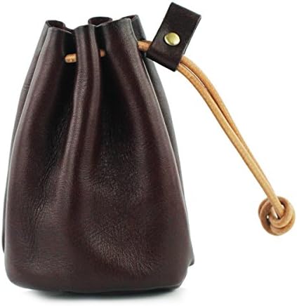 UER Unisex Handcrafted High Quality Tanned Cow Leather Drawstring Mini Coin Wallet Pouch (red brown)