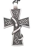 Big Garden Of Eden Snake Cross Pewter Pendant Necklace