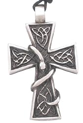 Big Garden Of Eden Snake Cross Pewter Pendant Necklace