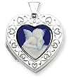 Sterling Silver Angel Cameo 21mm 2-frame Heart Locket with 20 inch Sterling Silver Chain