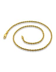 14K Gold Plated Silver Rope Chain 2.5mm (16", 18" 20" 22" 24" 30" Inch Lengths)