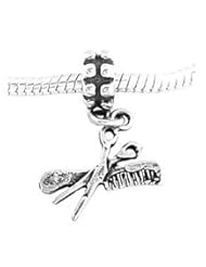 Sterling Silver Comb and Scissors Dangle Bead Charm