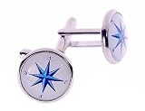 Silver plated compass point cufflinks with presentation box. Made in the U.S.A