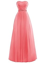 A-line Strapless Lace-Up Beaded Crystal Off the Shoulder Empire   Waistline Satin/Tulle Evening Dress/Prom Dress/Party Dress/Wedding Dress 