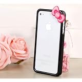 【Cool shop】【iPhone 4S / 4対応 ケース】hello Kitty風 リボンバンパーケースApple iPhone 4S / 4保護ケース/ピンクリボン /ブラックケース