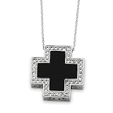 Sterling Silver Black Onyx and CZ Cross 18 Inch Necklace
