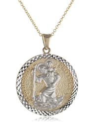 14k Two Tone Gold Diamond Cut Saint Christopher Medal Necklace, 18"
