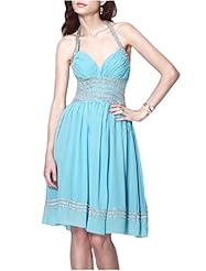 Chiffon Halter Sweetheart Beaded  Cocktail Evening Dress/Homecoming Dress/Bridesmaid Dress/Prom Dress/Party Dress/Wedding Dress  With Ruffles