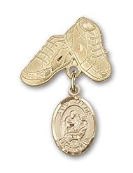 14K Gold Baby Badge with St. Jason Charm and Baby Boots Pin