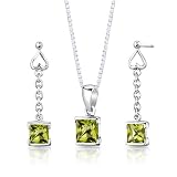 Sterling Silver Cross Design 2.75 carats total weight Princess Cut Garnet Pendant Earrings and 18 inch Necklace Set