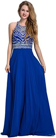 Dressilymall Women's Round Neck Sequins Chiffon Bridal Evening party Long prom dress (us14)