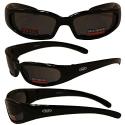Chicago Foam Padded Smoked Lens Sunglasses - Motorcycle/ATV/Sports Eyewear Matte Black Frame With Shatterproof Polycarbonate Lenses