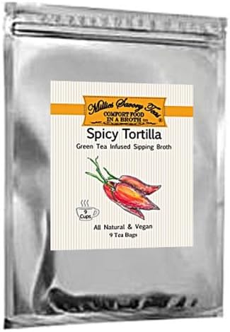 Millie's Savory Teas Travel Pack (2 Packs/Bags) - All Natural and Vegan Spices Infused in Green Tea - Low Calorie Low Carbohydrate Drink or Snack Food (Spicy Tortilla)