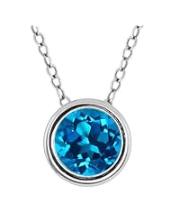 0.55 Ct Round London Blue Topaz 925 Sterling Silver Pendant With 18" Chain