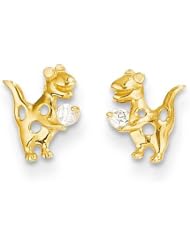 MadiK® Kids 14k Yellow Gold Polished Baby Dinosaur with CZ Post Earrings