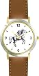 White Stallion Horse - WATCHBUDDY&reg; DELUXE TWO-TONE THEME WATCH - Arabic Numbers - Brown Leather Strap-Size-Large ( Men's Size or Jumbo Women's Size )