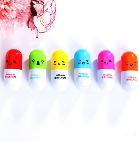 Lovingmei 6/2460/120PCS Smiling Face Pill Shape Ballpoint Pen Cute Cartoon Favor Retractable Ball Pen (120PCS)