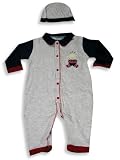 Beyond Basics Kids - Infant Baby Boys Long Sleeved Coverall with Matching Cap, Grey