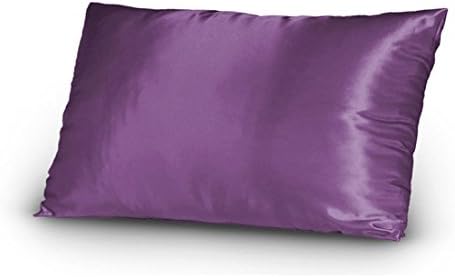 1Pc New 350TC Solid Silky Soft Poly Satin Standard Pillow Case Pillow Cover Cushion Cover Multiple Colors (48x73cm, Purple)