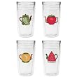 Fruit Teapots 12 oz Slimline Insulated Beverage Tumblers Set, Clear (4 designs)