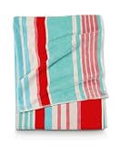 Citta Design 'Diaz' Designer Oversized Striped Beach Towel Lobster/Light Aqua, Beautiful Indian Cotton, 38x70 inches