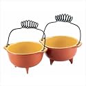 NapaStyle Enamel Cast Iron 16-ounce Open Stew Pots with Black Wire Loop Handles set of 2 Terra Cotta with Mustard Interior (50643)