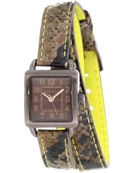 Anne Klein Womens AK/1153BNYL Brown Ion-Plated Snake-Skin Pattern Double Wrap Leather Strap Watch
