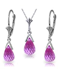 14k Solid Gold Jewelry Set: Briolette Pink Topaz Pendant Necklace and Dangle Earrings