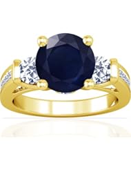 18K Yellow Gold Round Cut Blue Sapphire Fana Designer Ring (GIA Certificate)