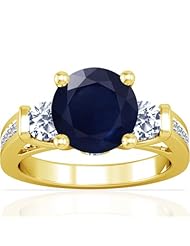 14K Yellow Gold Round Cut Blue Sapphire Fana Designer Ring (GIA Certificate)