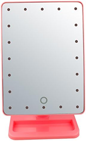 KIMI STAR Rectangular 20 LED Lighted Make Up Mirror 180 Degree Free Rotation Tabletop Cosmetic Vanity Mirror Quality finish (PINK )
