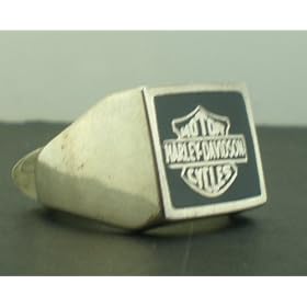 STERLING SILVER SQUARE HARLEY DAVIDSON MEN'S SZ:9 RING