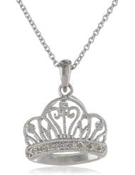 Sterling Silver Crown Pendant Necklace (0.035 cttw, I-J Color, I3 Clarity), 18"