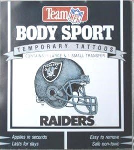 Oakland Raiders Temporary Tattoos, Package of 5 with 5 Large and 5 Small Tatoos.