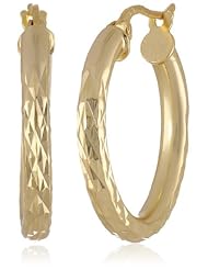 Goldtone Finish Silver Diamond-Cut Clicktop Hoop Earrings