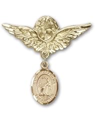 Gold Filled Baby Badge with St. Valentine of Rome Charm and Angel with Wings Badge Pin