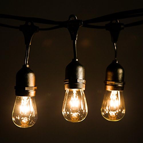 48ft String Lights - Commercial Grade Outdoor Patio Lights - Includes 15 S14 Clear Incandescent Bulbs Plus Spare