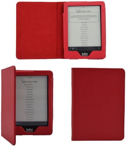 Premium Folio Leather Cover with Auto Wakeup Sleep Mode for KOBO eReader GLO Edition (Red)
