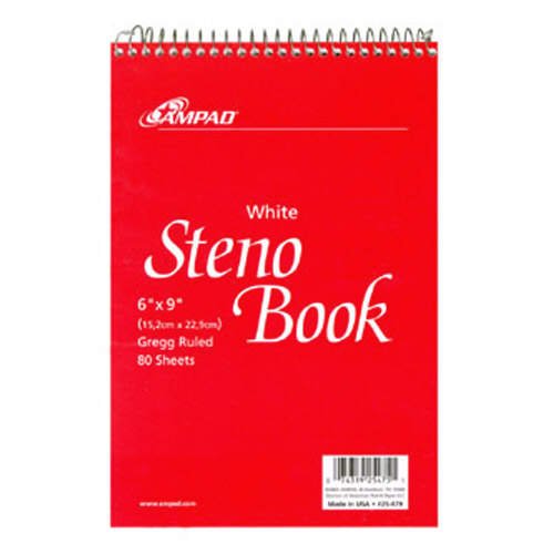 Ampad Steno Book, Size 6X9, White Paper, Assorted Colors (Black, Red, Dark Blue) Gregg Ruling, 80 Sheets Per Book (25-479)