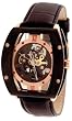 Adee Kaye Men's Self-Winding Automatic Skeleton Watch Model AK-4090-MIPB1(Black Band/Black Skeleton/Rose Gold Accents))
