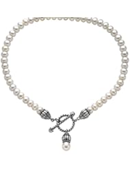 Silver Oxodized 7.50" 9mm White Pearl By Pass Bangle