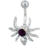 Purple Crystal Spider Dangle Belly Ring